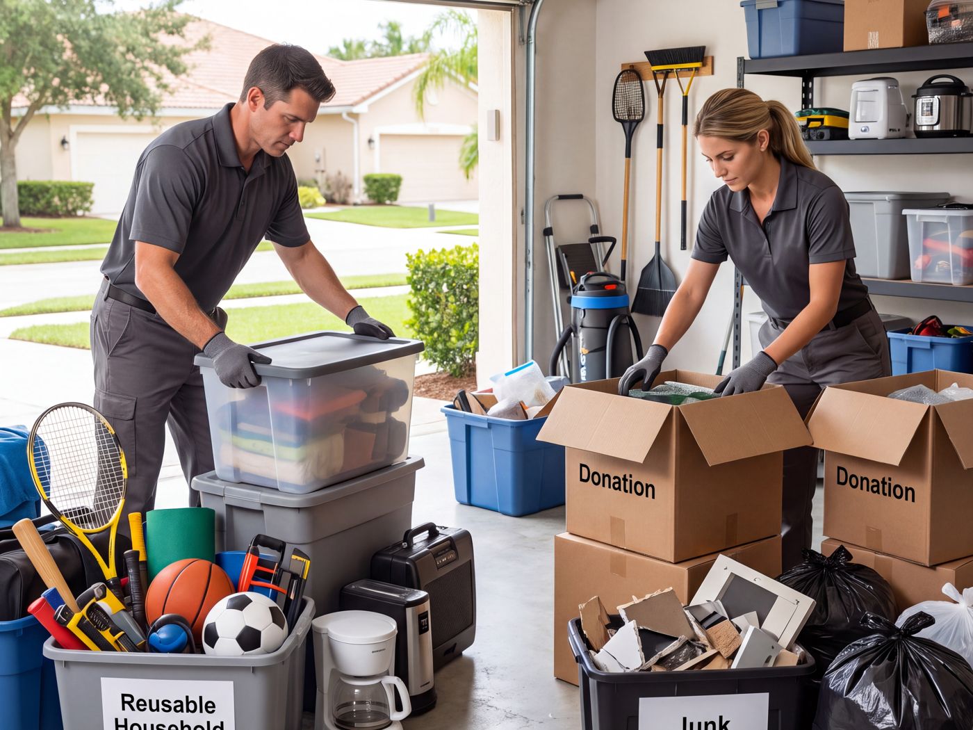 Sort Squad crew packing reusable household items and donation boxes