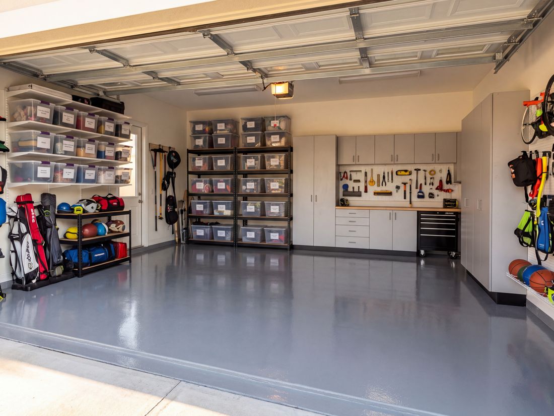 Finished garage, organized and swept